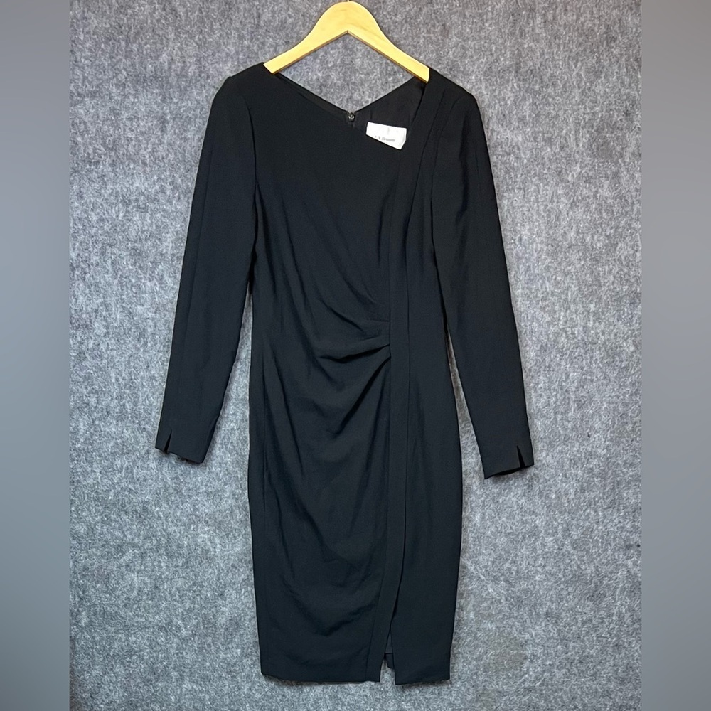 LK Bennett Angela Black Draped Long Sleeve Dress Size 8 NWT Retail Price $ 425
